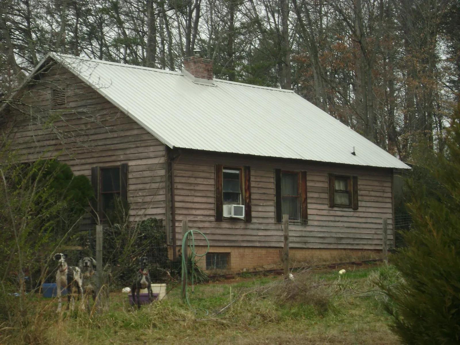 White metal roof on an old wood sided farmhouse, from a Metal Roof Installation job in Kittitas